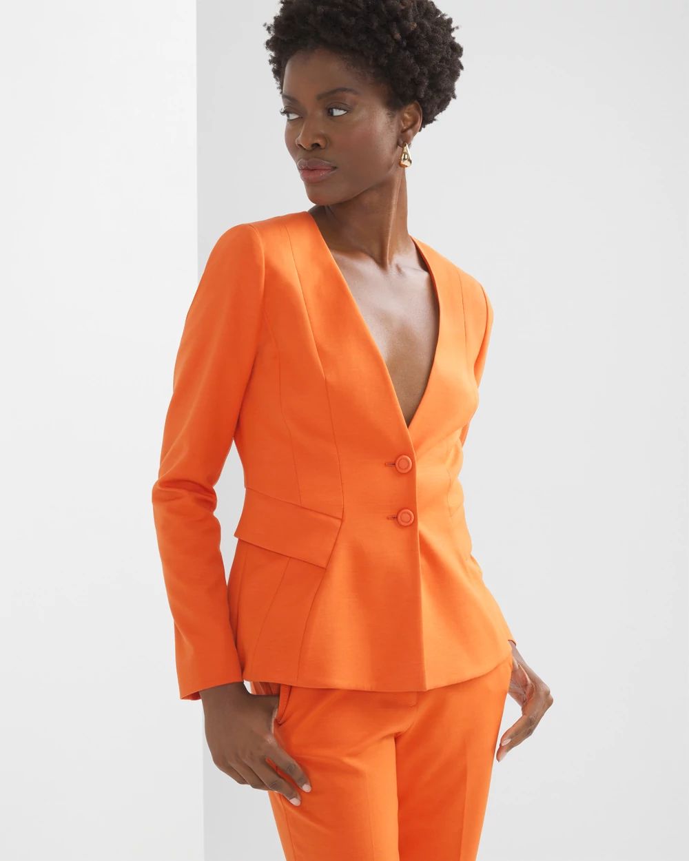 Petite collarless blazer top